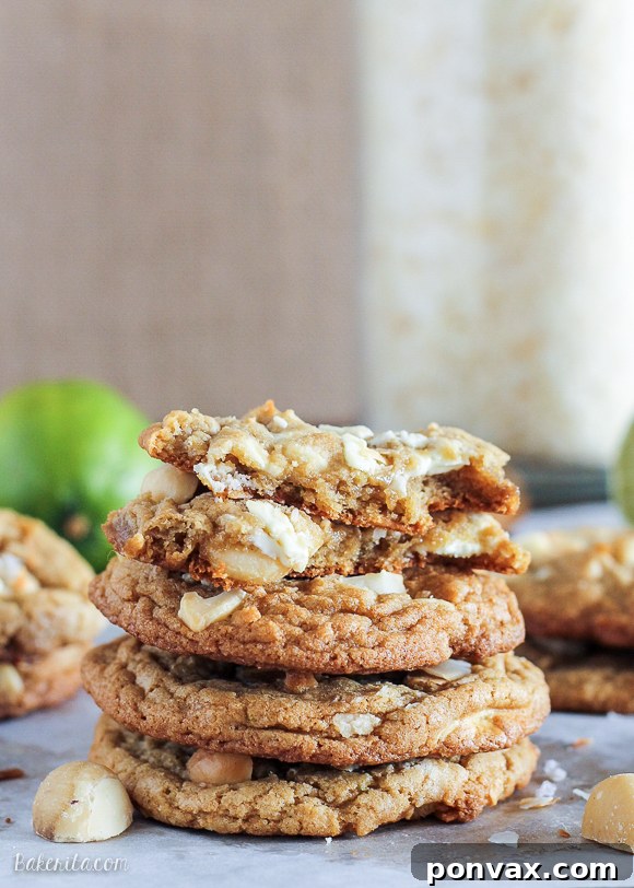 Close-up of a Tropical Cookie with Melted White Chocolate and Macadamia Nuts