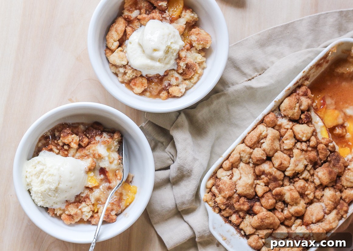 This Peach Snickerdoodle Crumble is made with just 3 ingredients! You'll love this super simple way to highlight your favorite summer stone fruit.