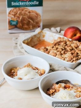 This Peach Snickerdoodle Crumble is made with just 3 ingredients! You'll love this super simple way to highlight your favorite summer stone fruit.