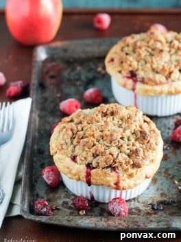Bite-sized Apple Berry Crumble Tarts 5 These Mini Apple Berry Crumble Pies are bursting with tart, juicy berries and tender apple slices, topped with a delectably crunchy crumble topping! Serve with ice cream for the best treat.