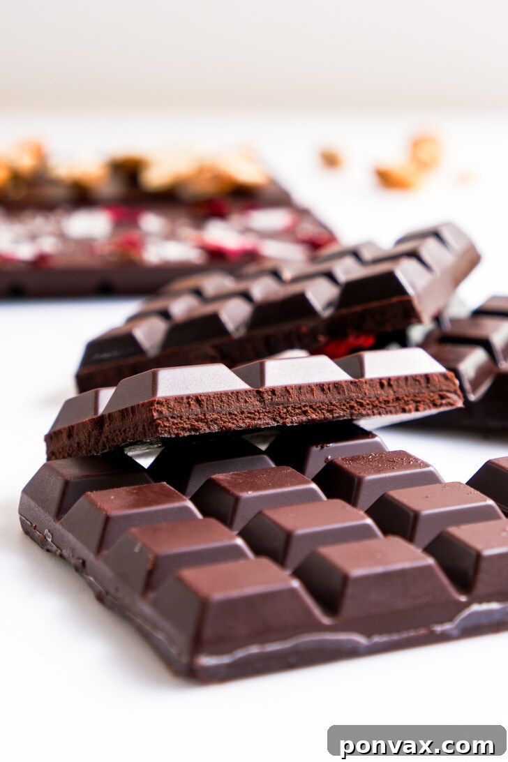 Delicious healthy homemade chocolate bars and chunks ready to be enjoyed.