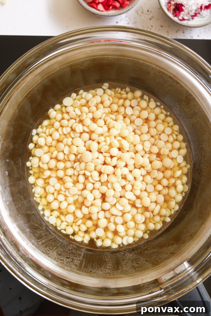 Step-by-step image of melting cacao butter.