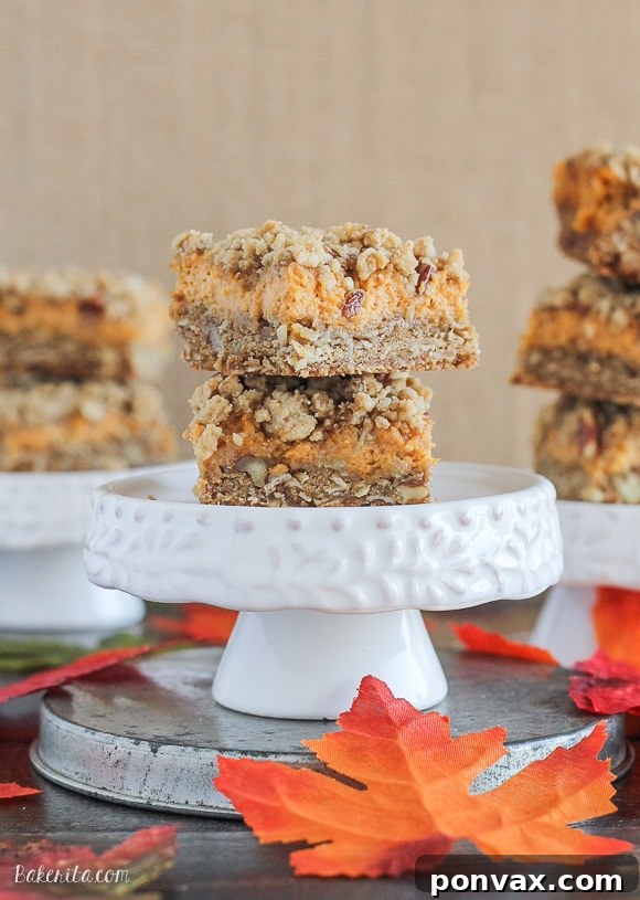 These Pumpkin Cheesecake Crumb Bars have a crumble crust full of oats and pecans with a creamy pumpkin cheesecake filling. This recipe is an irresistible fall treat!