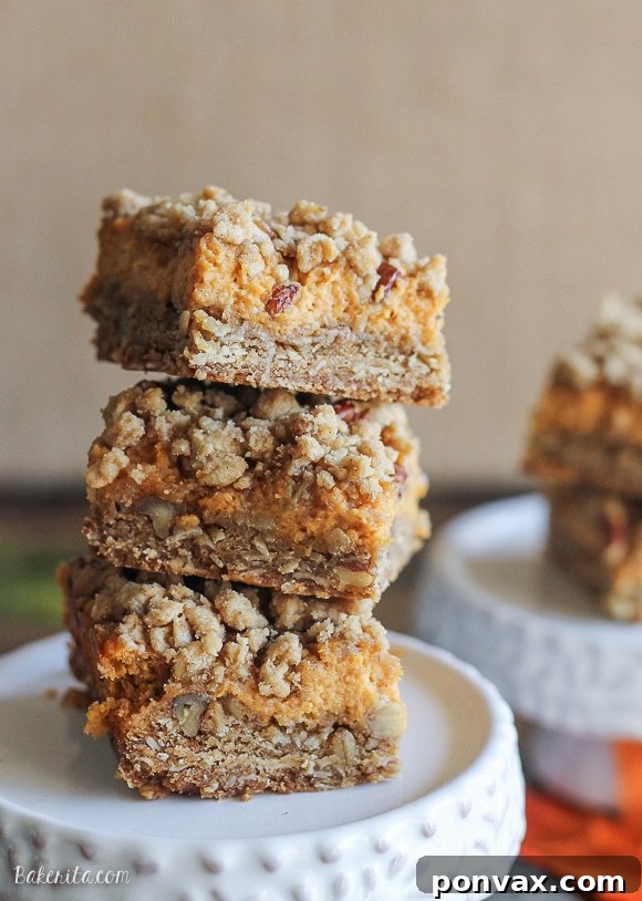 These Pumpkin Cheesecake Crumb Bars have a crumble crust full of oats and pecans with a creamy pumpkin cheesecake filling. This recipe is an irresistible fall treat!