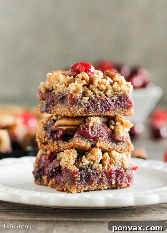 These Paleo Cranberry Crumb Bars use leftover cranberry sauce to make an irresistible gluten-free, refined sugar-free, and vegan dessert. The crumb mixture doubles as the crust and crumb topping.