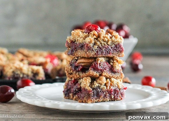 These Paleo Cranberry Crumb Bars use leftover cranberry sauce to make an irresistible gluten-free, refined sugar-free, and vegan dessert. The crumb mixture doubles as the crust and crumb topping.